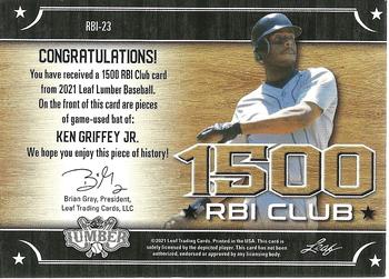 2021 Leaf Lumber - 1500 RBI Club Relics Bronze #RBI-23 Ken Griffey Jr. Back
