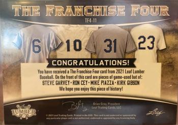 2021 Leaf Lumber - The Franchise 4 Relics Red #TF4-11 Steve Garvey / Ron Cey / Mike Piazza / Kirk Gibson Back