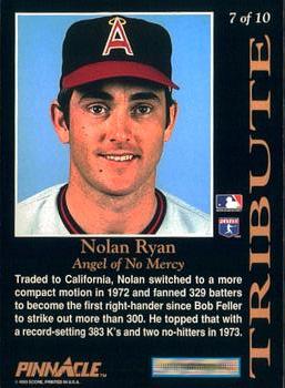 1993 Pinnacle - Tribute #7 Nolan Ryan Back