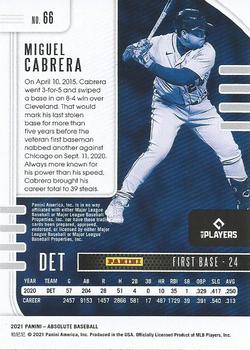 2021 Panini Absolute #66 Miguel Cabrera Back