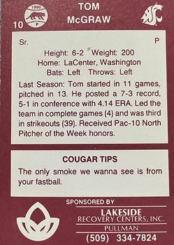 1990 Washington State Cougars #10 Tom McGraw Back