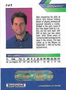 1993 Rembrandt Ultra-Pro Eric Karros - Gold Series #2 Eric Karros Back