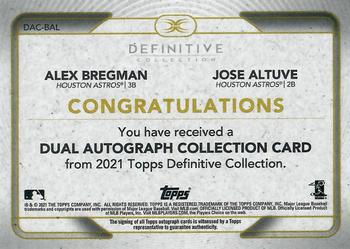 2021 Topps Definitive Collection - Dual Autograph Collection #DAC-BAL Alex Bregman / Jose Altuve Back