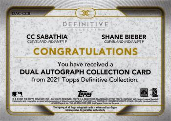 2021 Topps Definitive Collection - Dual Autograph Collection Green #DAC-CCB CC Sabathia / Shane Bieber Back