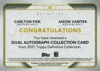 2021 Topps Definitive Collection - Dual Autograph Collection Green #DAC-FV Carlton Fisk / Jason Varitek Back