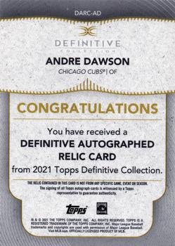 2021 Topps Definitive Collection - Definitive Autographed Relic #DARC-AD Andre Dawson Back