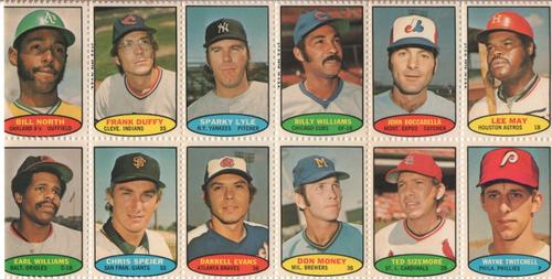 1974 Topps Stamps - Stamp Panels #NNO Bill North / Frank Duffy / Sparky Lyle / Billy Williams / John Boccabella / Lee May /  Earl Williams / Chris Speier /  Darrell Evans /  Don Money / Ted Sizemore /  Wayne Twitchell Front