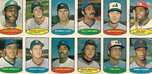 1974 Topps Stamps - Stamp Panels #NNO Bill North / Frank Duffy / Sparky Lyle / Billy Williams / John Boccabella / Lee May / Rick Monday / Mickey Lolich / Cleon Jones / Dave Duncan / Tim Foli / Bobby Darwin Front