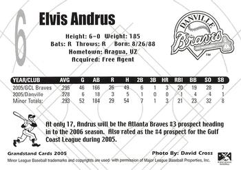 2005 Grandstand Danville Braves Update #NNO Elvis Andrus Back