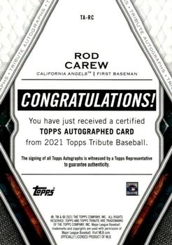2021 Topps Tribute - Tribute Autographs #TA-RC Rod Carew Back
