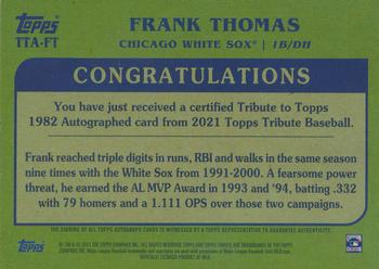 2021 Topps Tribute - Tribute to Topps Autographs Orange #TTA-FT Frank Thomas Back