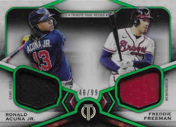 2021 Topps Tribute - Dual Relics Two Player Green #DR2-AF Freddie Freeman / Ronald Acuña Jr. Front
