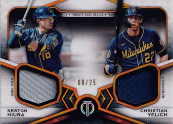 2021 Topps Tribute - Dual Relics Two Player Orange #DR2-HY Christian Yelich / Keston Hiura Front