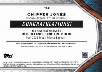 2021 Topps Tribute - Tribute Triple Relics #TTR-CJ Chipper Jones Back
