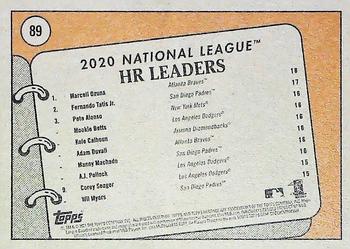 2021 Topps Heritage - Red #89 2020 NL HR Leaders - Adam Duvall / Manny Machado / A.J. Pollock / Kole Calhoun / Mookie Betts / Fernando Tatis Jr. / Pete Alonso / Marcell Ozuna Back