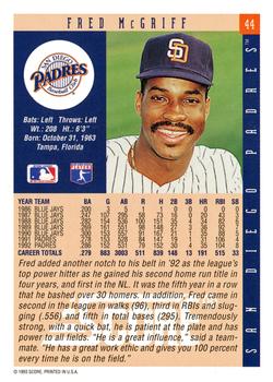 1993 Score #44 Fred McGriff Back
