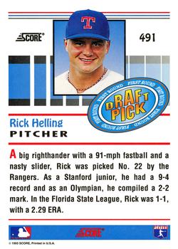 1993 Score #491 Rick Helling Back
