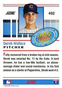 1993 Score #492 Derek Wallace Back