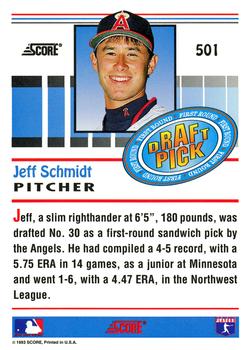 1993 Score #501 Jeff Schmidt Back