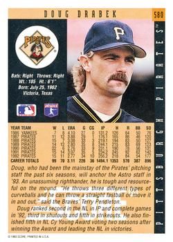 1993 Score #580 Doug Drabek Back
