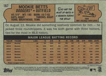 2021 Topps Heritage - Chrome Blue Sparkle #167 Mookie Betts Back