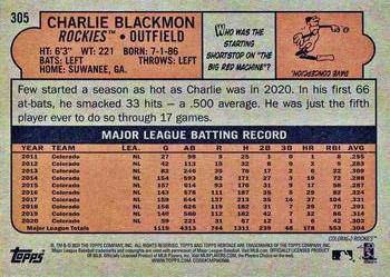 2021 Topps Heritage - Chrome Blue Sparkle #305 Charlie Blackmon Back