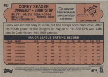 2021 Topps Heritage - Chrome Blue Sparkle #403 Corey Seager Back