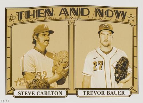 2021 Topps Heritage Then and Now 5x7 - Gold 5x7 #TN-10 Steve Carlton / Trevor Bauer Front