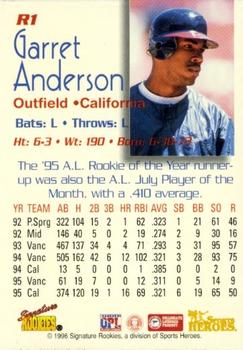 1996 Signature Rookies Preview - Rookie of the Year #R1 Garret Anderson Back