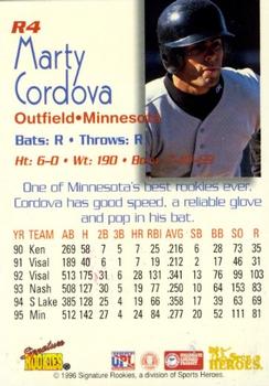 1996 Signature Rookies Preview - Rookie of the Year #R4 Marty Cordova Back