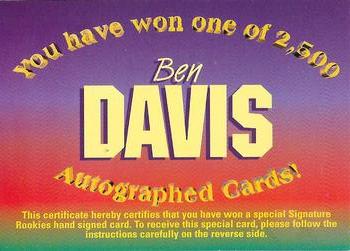 1996 Signature Rookies Preview - Autograph Redemptions #NNO Ben Davis Front