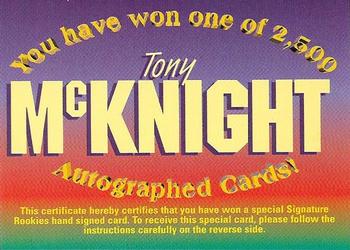 1996 Signature Rookies Preview - Autograph Redemptions #NNO Tony McKnight Front