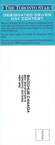 1997 Toronto Star Toronto Blue Jays Postcards #NNO Designated Driver Day Contest Front