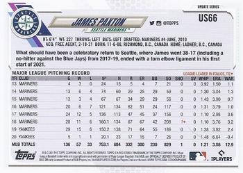 2021 Topps Update #US66 James Paxton Back