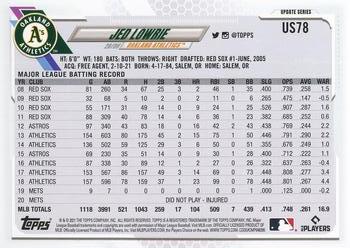 2021 Topps Update #US78 Jed Lowrie Back