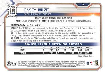 2021 Bowman - Purple #31 Casey Mize Back