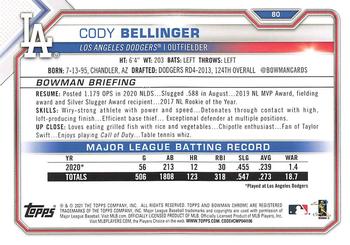 2021 Bowman - Purple #80 Cody Bellinger Back