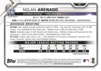 2021 Bowman - Purple #91 Nolan Arenado Back