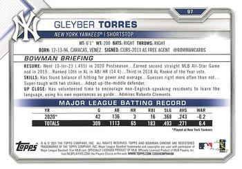 2021 Bowman - Purple #97 Gleyber Torres Back