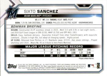 2021 Bowman - Blue #13 Sixto Sanchez Back