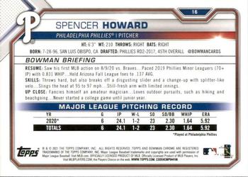 2021 Bowman - Blue #16 Spencer Howard Back