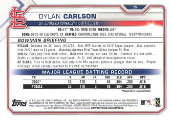 2021 Bowman - Blue #35 Dylan Carlson Back