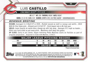 2021 Bowman - Blue #55 Luis Castillo Back