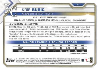 2021 Bowman - Blue #57 Kris Bubic Back