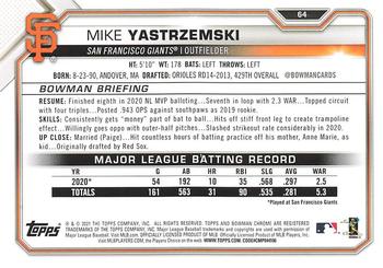2021 Bowman - Blue #64 Mike Yastrzemski Back