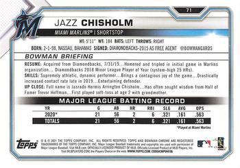 2021 Bowman - Blue #71 Jazz Chisholm Back