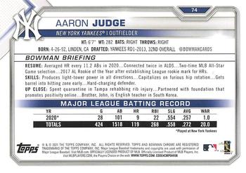 2021 Bowman - Blue #74 Aaron Judge Back