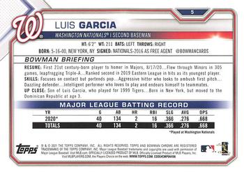 2021 Bowman - Green #5 Luis Garcia Back