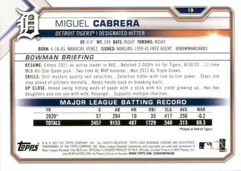 2021 Bowman - Green #19 Miguel Cabrera Back