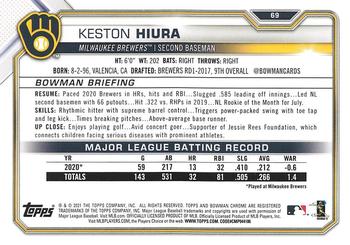 2021 Bowman - Yellow #69 Keston Hiura Back